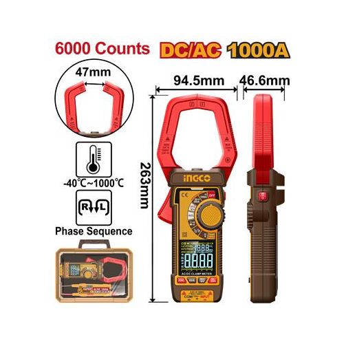Ingco PINCE AMPEREMETRIQUE DIGITALE AC+DC 1000A/6000C DCM610002