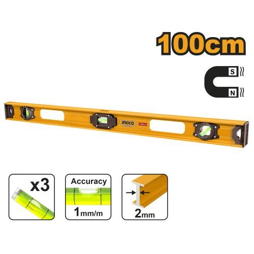 Ingco NIVEAU MAÇON 100CM -ALU/2.0mm ÉPAISSEUR HSL28100