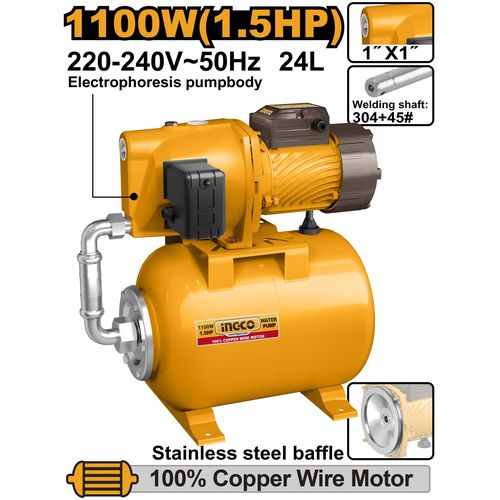 Ingco POMPE A JET AUTO-AMORCANTE  1100W/24L  AVEC UN AUTOMATIQUE DEJA INTEGRÉ DANS LE SYTEME   JPT110068