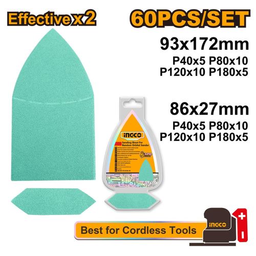 Ingco PAPIER ABRASIF 60PCS 2 TAILLES :93*172MM/86*27MM / AKTS938660