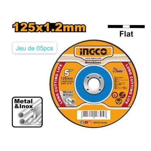 Ingco Jeu De 5 Disques Disque à Tronçonner 125 X 22.2 X 1.2Mm Acier MCD121251