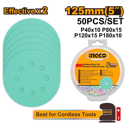 Ingco FEUILLE ABRASIVE POUR PONCEUSE ORBITALE/125MM-50PC / AKRS125050