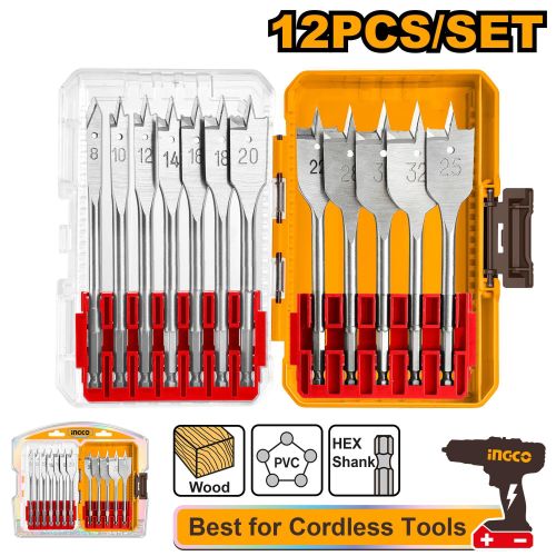 Ingco COFFRET DE 12 FORET A BOIS-TETE PLATE 8-32mm AKDL1206