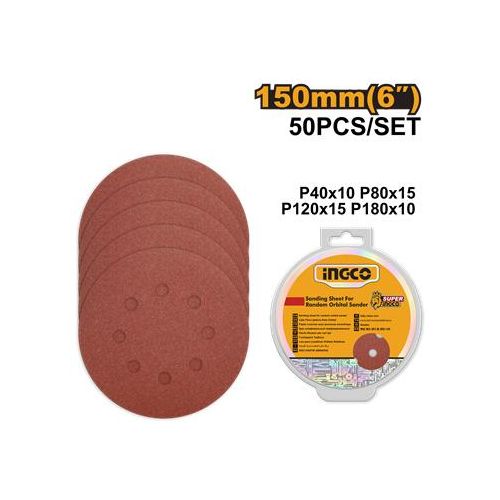 Ingco jeu de 50 disque abrasif rouge 150mm akrs1500511