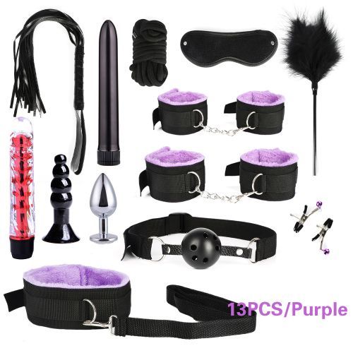 SEXTOYS Kits  De Jouets Sexuels Pour Adulte Ensemble De Sexe Pour Femme Et Homme Avec Menottes, Pinces à Tétons, Fouet, Fessée, Bouchon Anal En Métal, Vibrateur, De Bondage