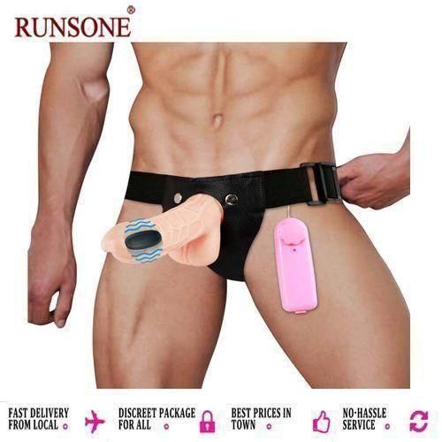 RUNSONE Godemiché réaliste à harnais ajustable, vibromasseur point G, jouet sexuel pour adultes (vagin, anal) pour couples lesbiens, femmes et hommes.