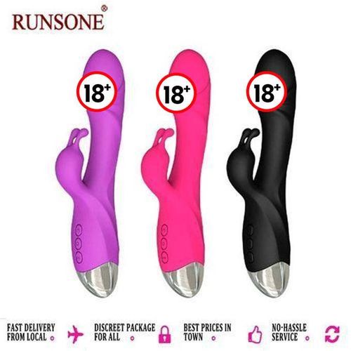 RUNSONE Godemiché réaliste en forme de lapin avec veinures, vibromasseur point G rechargeable et étanche, puissant stimulateur clitoridien vibrant, masseur à double moteur, jouet sexuel pour femmes et couples adultes.