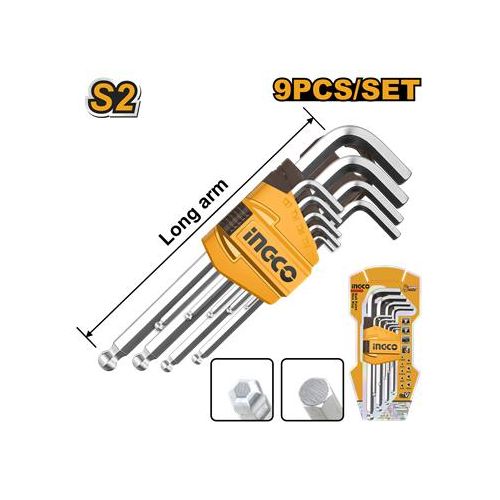 Ingco Jeu De Cles Males Longues Tetes Spheriques En Etui 9Pcs 1.5 à 10Mm    HHK12091