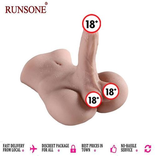 RUNSONE Poupée sexuelle réaliste de 3 kg avec godemichet, torse masculin et tunnel anal étroit flexible. Masturbateur féminin unisexe pour adultes, couples et utilisateurs solo.