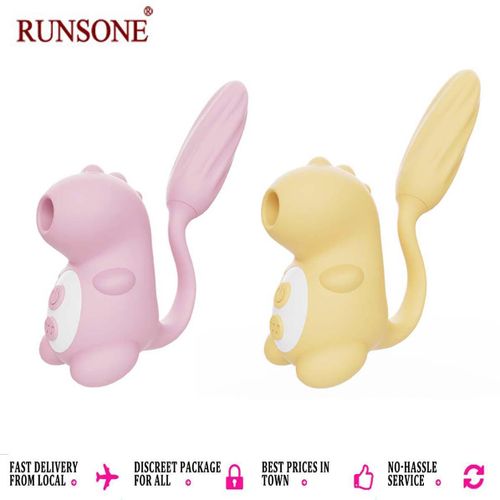 RUNSONE Vibrateur discret 3 en 1 à succion et vibrations, masseur mignon en forme de queue de dinosaure pour clitoris, mamelons et anal. 12 modes de succion et de vibrations. Jouet sexuel pour adultes.