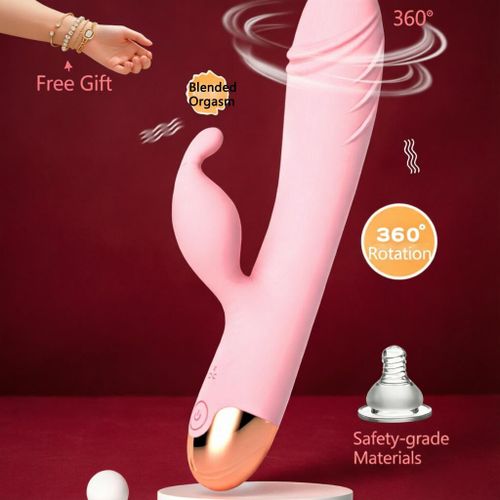 Vibromasseur à rotation 360°, double stimulation interne et externe, design réaliste, 10 modes, recharge USB. Jouet sexuel avec un bijou offert en cadeau gratuit.