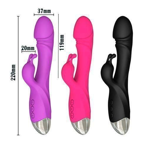 Vibromasseur lapin pour point G avec fonction chauffante et oreilles de lapin pour la stimulation du point G du clitoris, gode étanche avec  vibrations puissantes, stimulateur à double moteur pour femmes ou couples (violet)