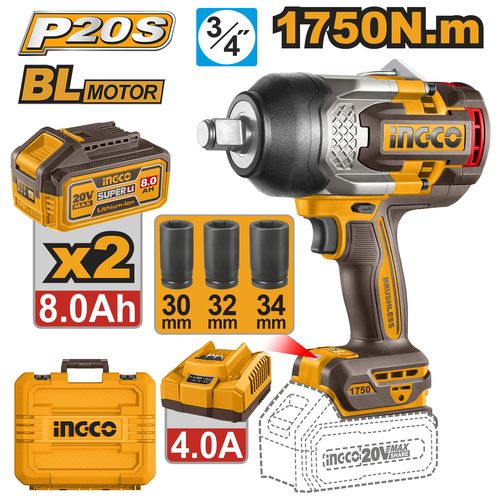 Ingco CLE A CHOC SANS FILS 20V/1750NM+2BAT5AH+CHARG+MLTT   CIWLI20175