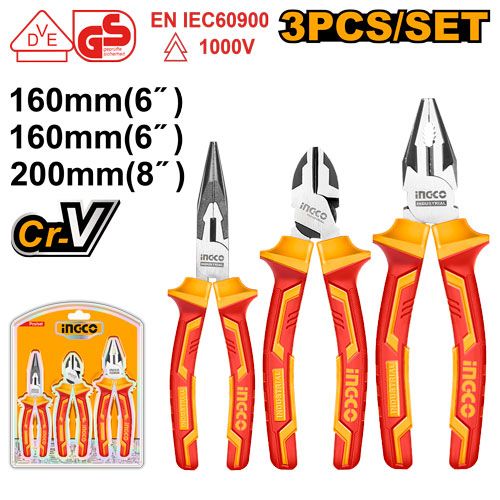 Ingco JEU DE 3 PINCES ELECTRICIEN ISOLEE 1000V (8"-6" -6 ) HIKPS28318