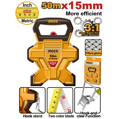 Ingco DECAMETRE EN FIBRE DE VERRE 50m x 15mm HFMT1850