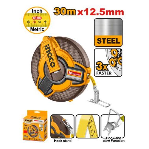 Ingco  DECAMETRE 30m x 12.5mm RUBAN EN ACIER HSMT0830