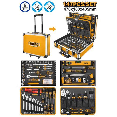 Ingco coffret d'outils + accessoires set de 147 pcs hkthp21471