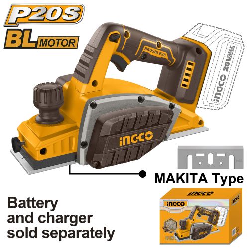 Ingco RABOTEUSE A BATTERIE 20V 14000 RPM + Ajout de batterie 4A + 1 chargeur  CRLI20401