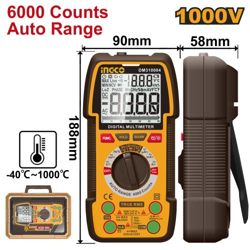 Ingco MULTIMETRE DIGITAL AC PLUS DC 1000V 6000C DM310004
