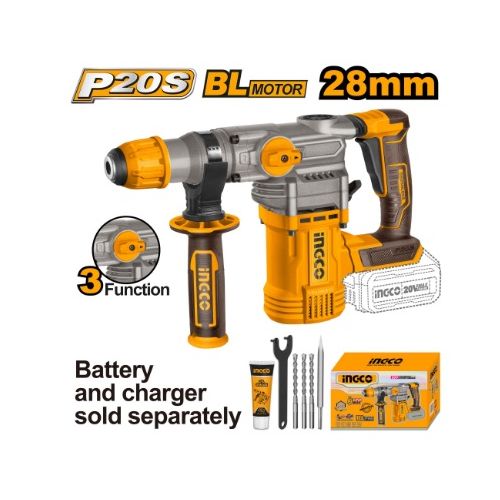 Ingco MARTEAU PERFORATEUR 28MM BATTERIE 4A ET 1 CHARGEUR +ACC / CRHLI20288