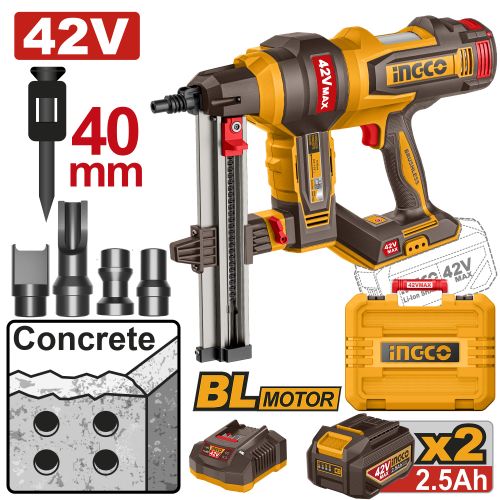 Ingco CLOUEUR A BETON 42V/40MM+2BAT2,5AH+CHARG+MLT CCNLI420602