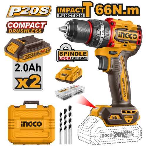 Ingco PERCEUSE A PERCUSSION 20V/66NM+2BAT2A+CHARG CIDLI20668