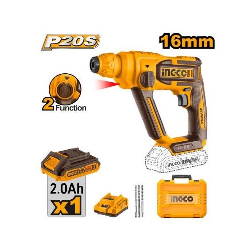 Ingco MARTEAU PERFORATEUR 20V-16MM- 850rpm+1BATT 2Ah+1CH     CRHLI201681