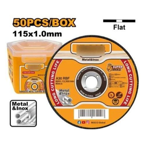 Ingco JEU DE 50 DISQUE A TRANCONNER 115*1MM  FLAT CENTRE / MCD1011550