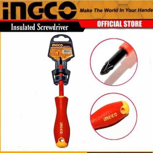Ingco TOURNEVIS A FENTE LAME RONDE ÉLECTRICIEN ISOLE 1000V- CR-V,PZ1×80