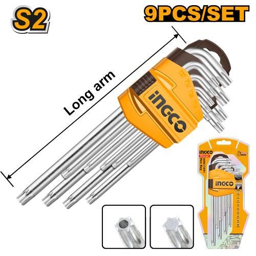 Ingco Jeu De Cles Males Torx Longues En Etui 9Pcs (T10 à T50)  HHK13091