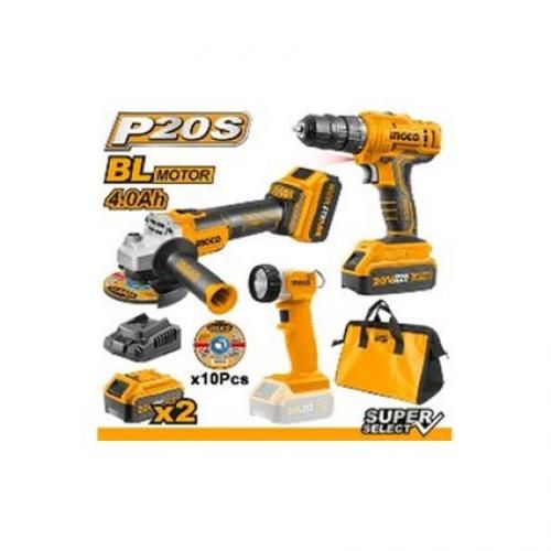 Ingco KIT 2PCS 20V PERCEUSE+ MEULEUSE+LAMPE CKLI2048