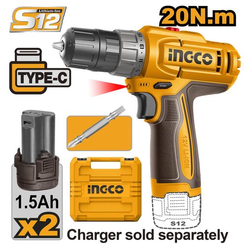 Ingco PERCEUSE VISSEUSE SANS FIL 12V 20 NM - 20MM +2 BT1   CDLI12206