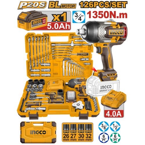 Ingco Coffret ensemble de 126pcs d'outils + Clé à choc 2   HKTHP31261