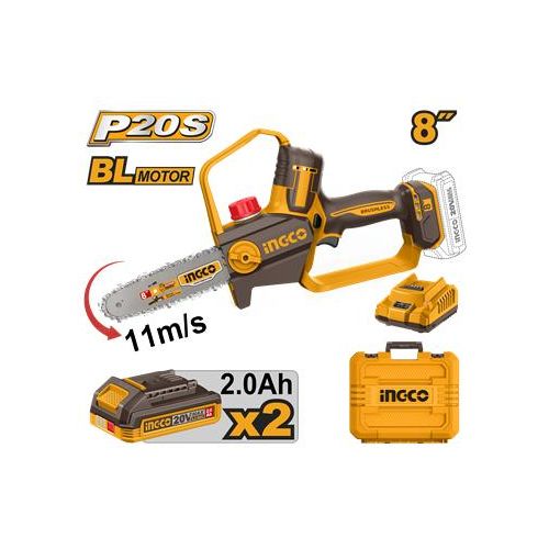 Ingco SCIE A CHAINE SANS FILS 20V/8"+2BAT 2AH+CHARG+MLTT    CGSLI20882