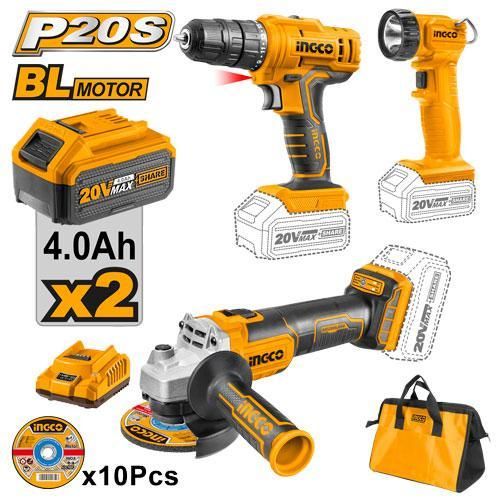 Ingco KIT 2PCS 20V PERCEUSE+ MEULEUSE+LAMPE CKLI2048