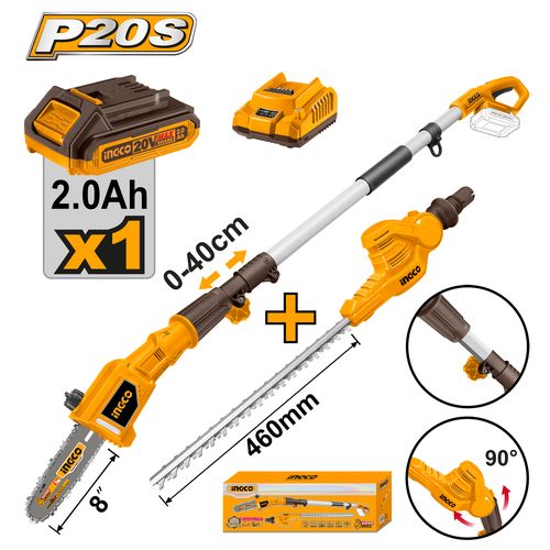 Ingco SCIE A PERCHE LITHIUM-ION AVEC TAILLE-HAIE A PERCH CPTS201681