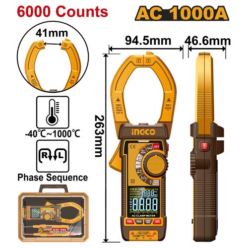 Ingco PINCE AMPEREMETRIQUE DIGITALE AC 1000A/6000C / DCM610001