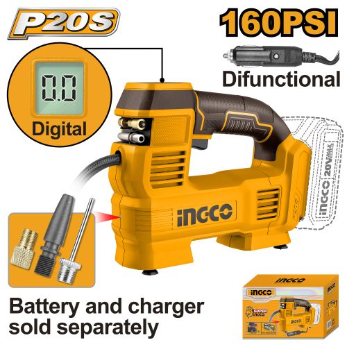 Ingco COMPRESSEUR A AIR SANS FIL 20V/160PSI+ACC + ajout de batterie 20v 2A + 1CHARGEUR CACLI2012