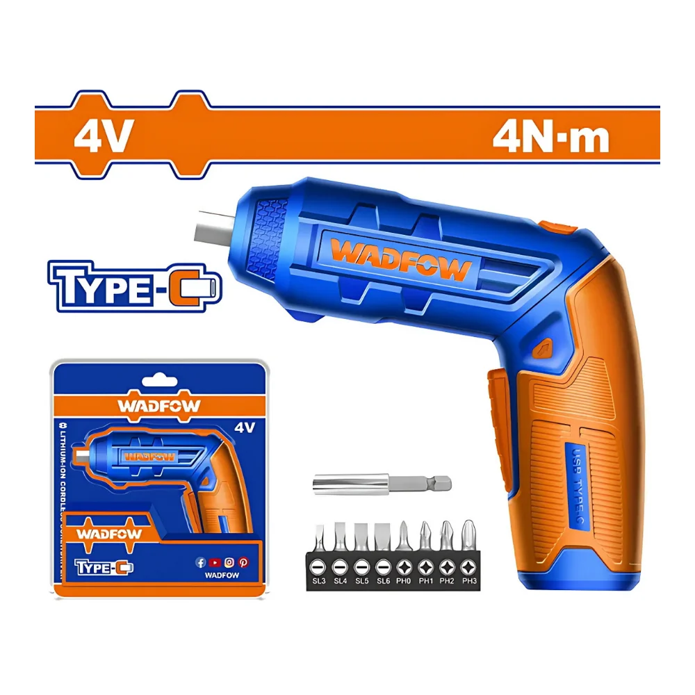 WADFOW Visseuse sans fil 4V (8 embouts cr-v de 25 mm + support + 1 connecteur)