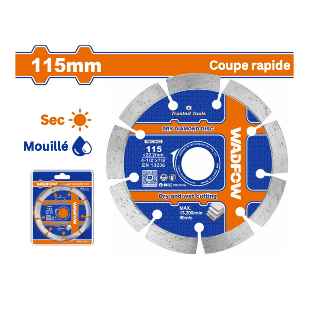 WADFOW Disque à tronçonner diamant 115 x 22.2mm