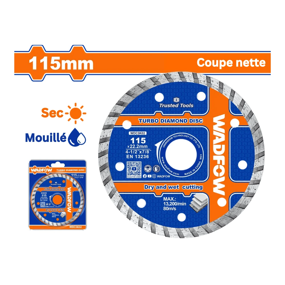 WADFOW Disque à tronçonner diamant 115 x 22.2mm