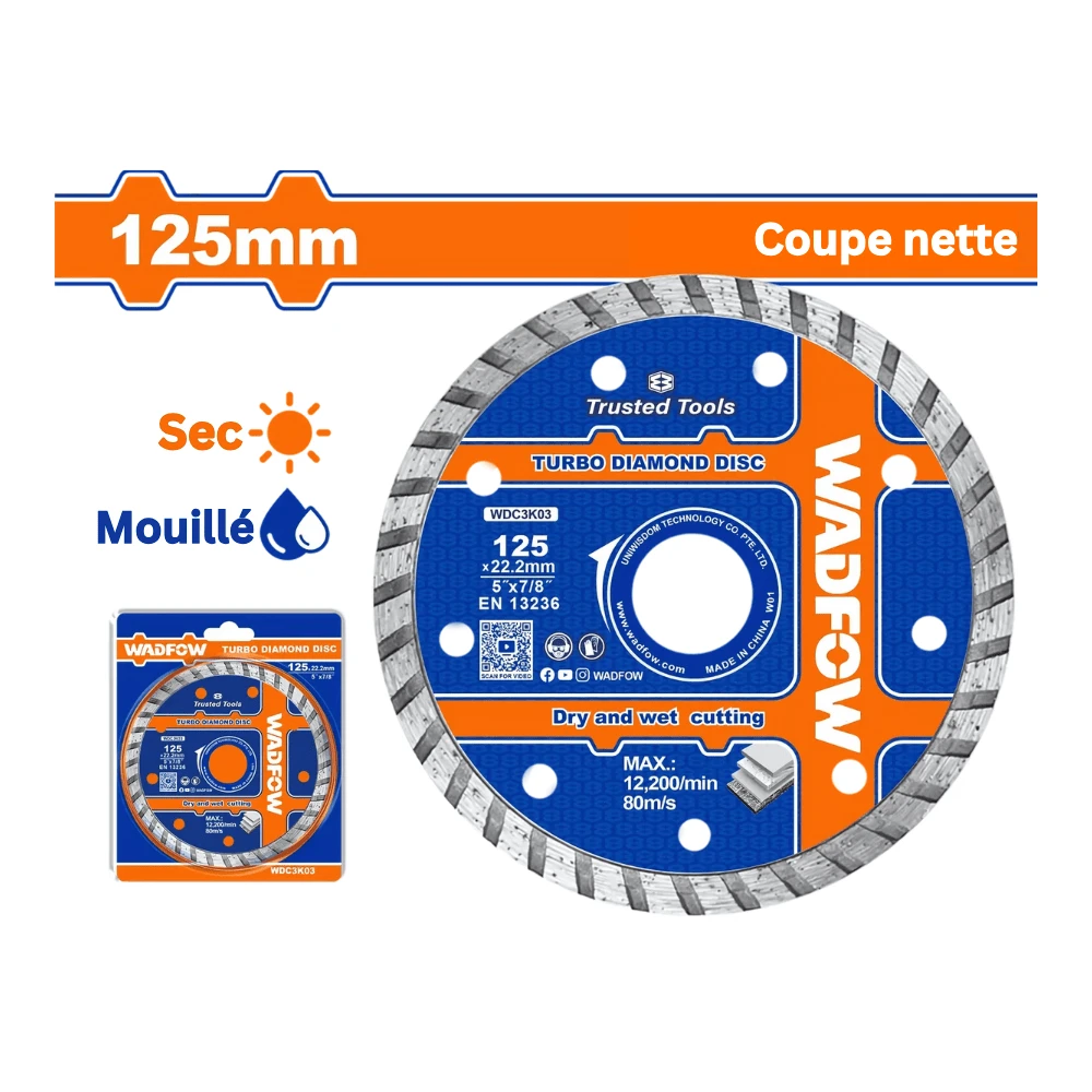 WADFOW Disque à tronçonner diamant 125 x 22.2mm