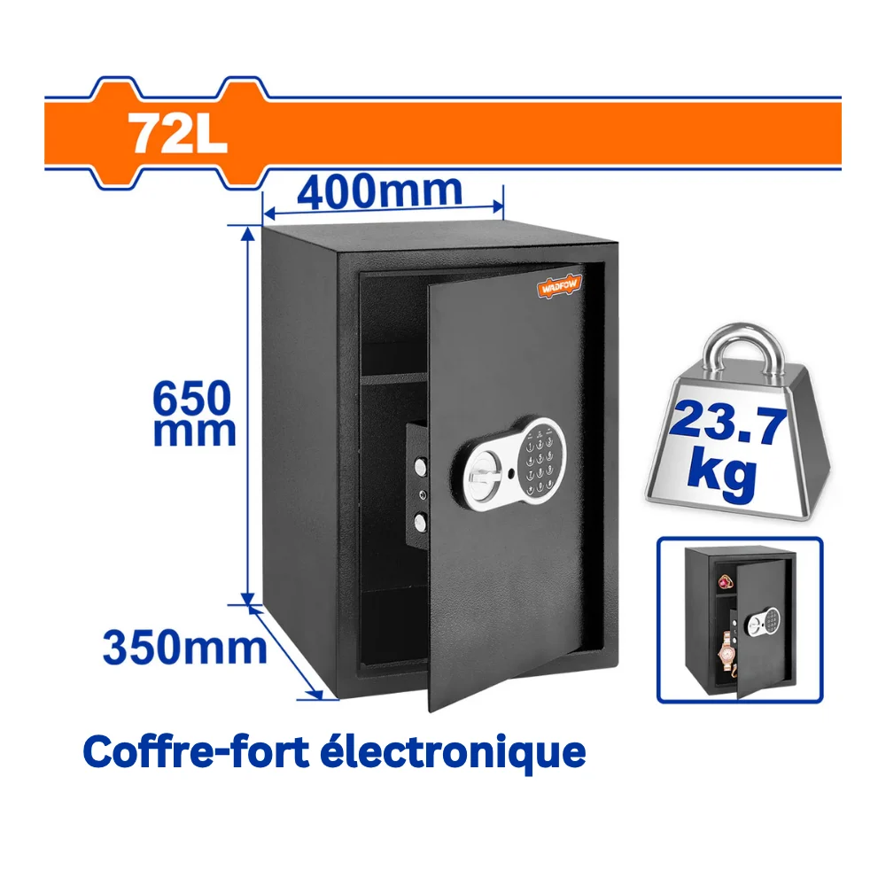 WADFOW Coffre-fort electronique 72L – 23,7 kg (65 x 35 x 40 cm)