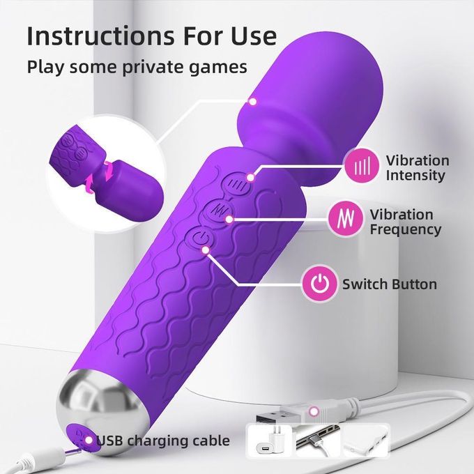 20 modes vibromasseur puissant rechargeable Magic stick vibromasseur de massage pour femmes, vibromasseur point G et stimulateur clitoridien sans fil pour femmes-3