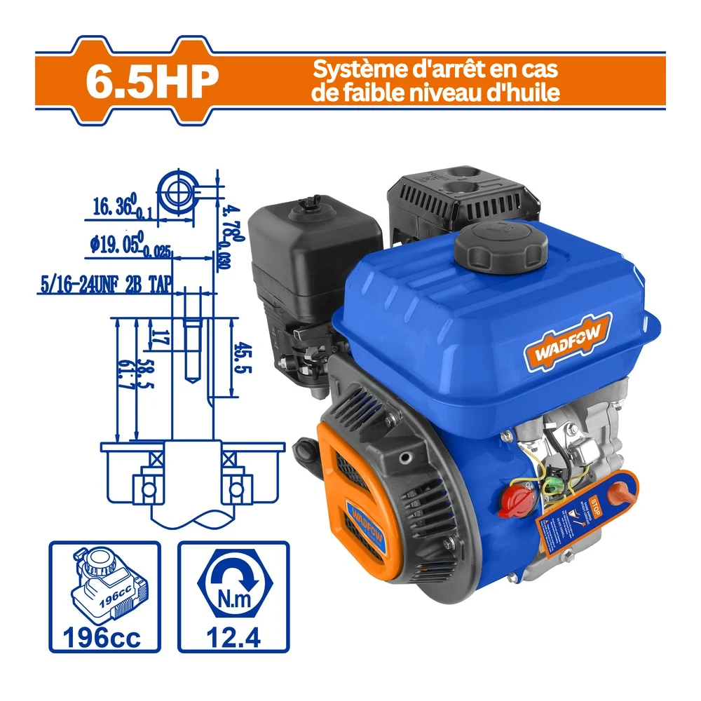 WADFOW Moteur à essence 6,5HP 3,6L