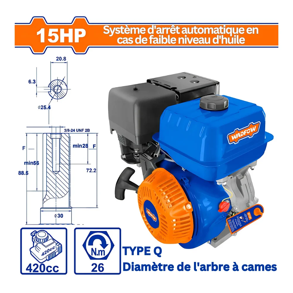 WADFOW Moteur à essence 15HP 6L