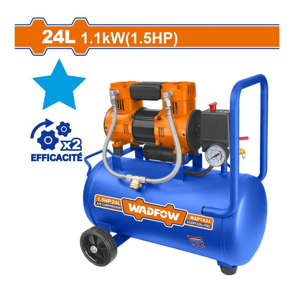 WADFOW Compresseur à air 24L 1100W 1.5HP sans huile