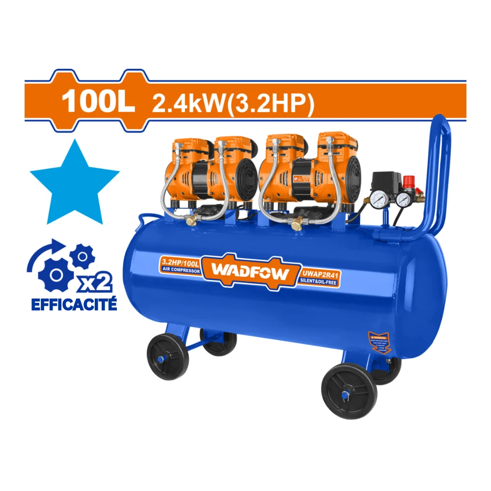 WADFOW Compresseur à air 100L 2400W 3.2HP sans huile