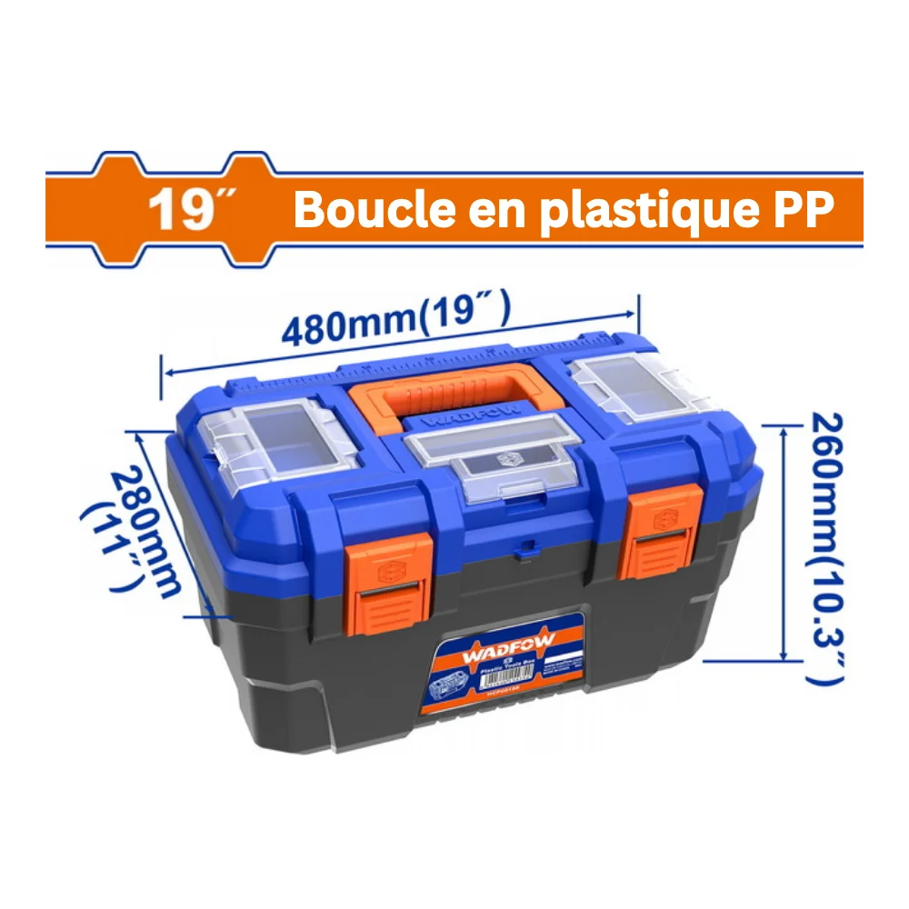 WADFOW Boîte à outils en plastique 19″ / 480 mm × 280 mm