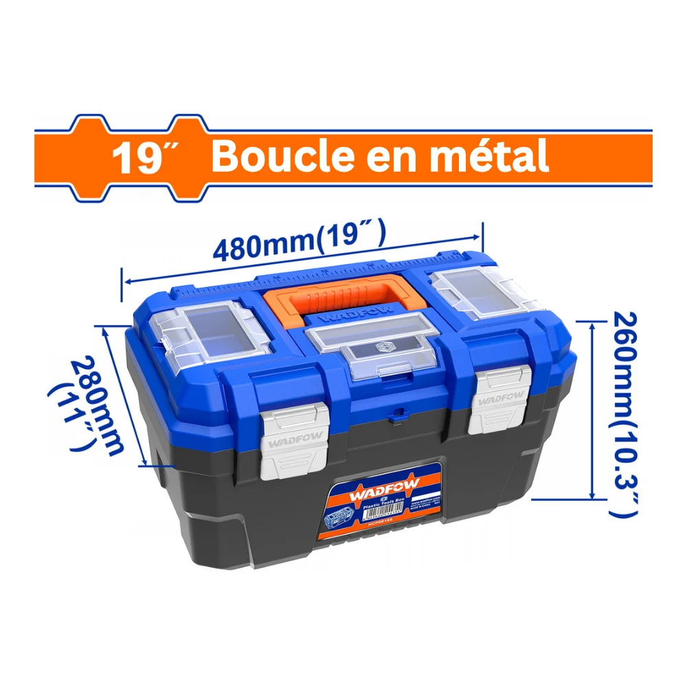 WADFOW Boîte à outils en plastique 19″ / 480 mm
